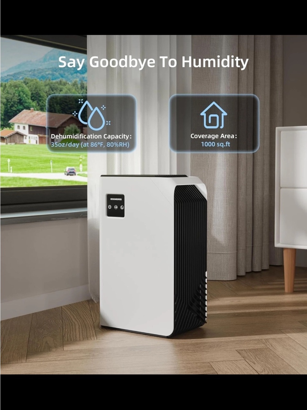 White Portable Dehumidifier for Home - Quiet, Powerful Moisture Control